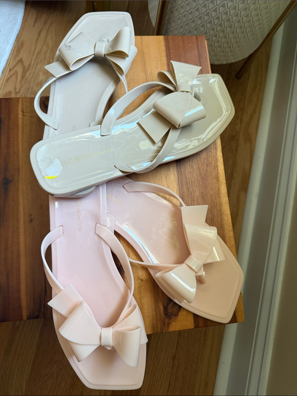 BCBG 2- pk of Women’s Bow-Accent Jelly Sandals in Beige and Blush BCBGeneration